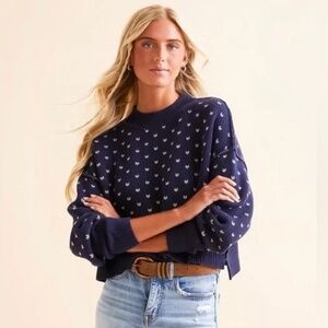 Free People Easy Street Cropped Sweater in Blue Combo Size Medium